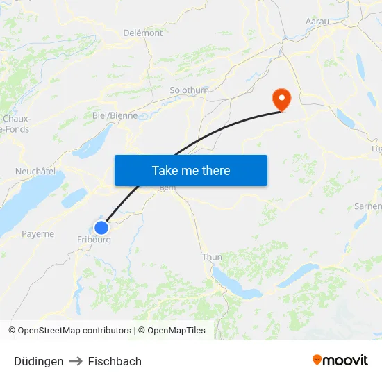 Düdingen to Fischbach map