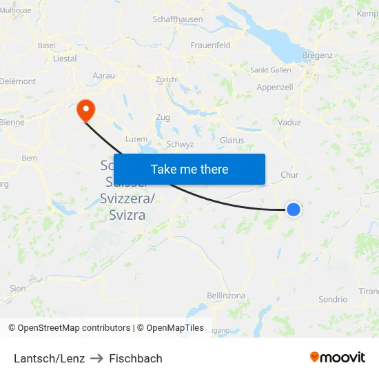 Lantsch/Lenz to Fischbach map