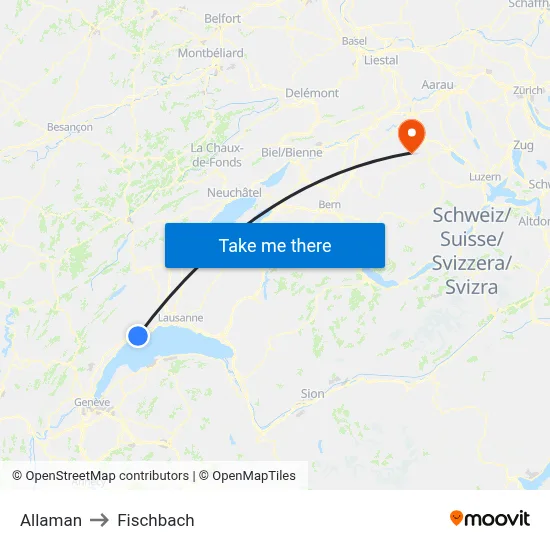 Allaman to Fischbach map