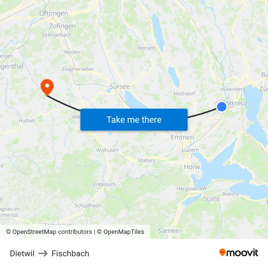 Dietwil to Fischbach map