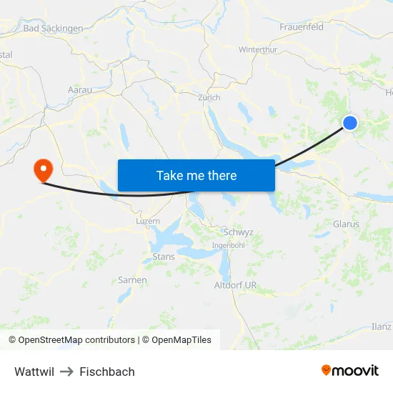 Wattwil to Fischbach map
