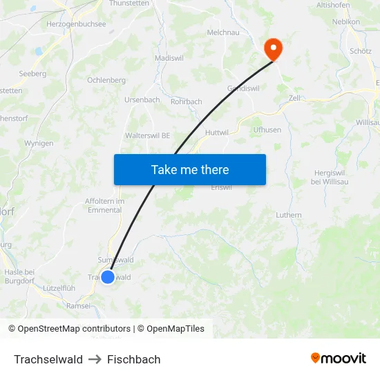 Trachselwald to Fischbach map