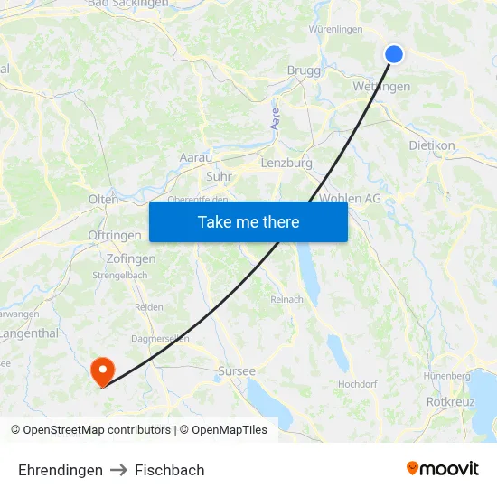 Ehrendingen to Fischbach map