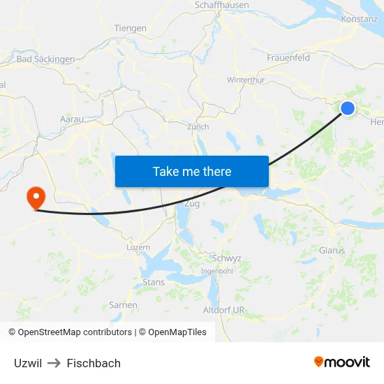 Uzwil to Fischbach map