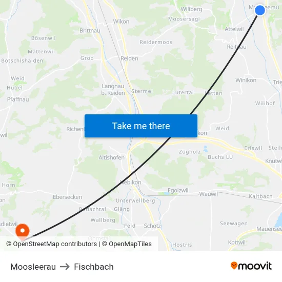 Moosleerau to Fischbach map
