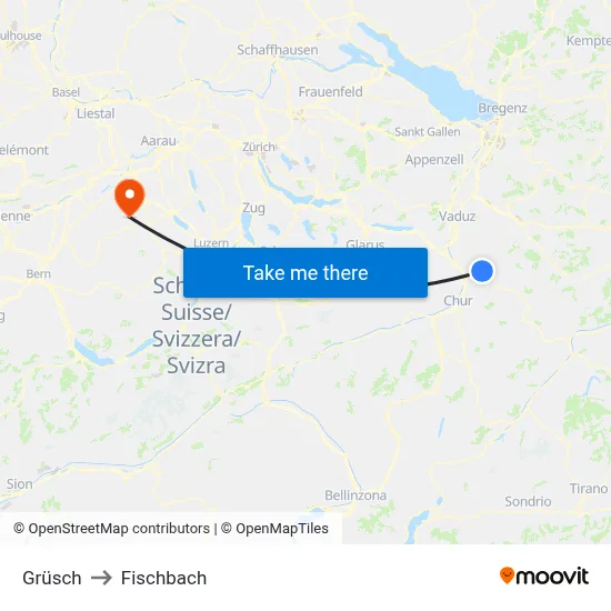 Grüsch to Fischbach map