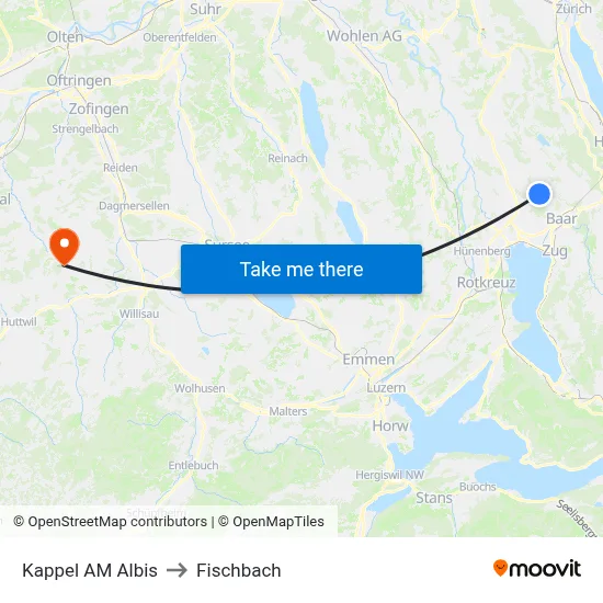 Kappel AM Albis to Fischbach map