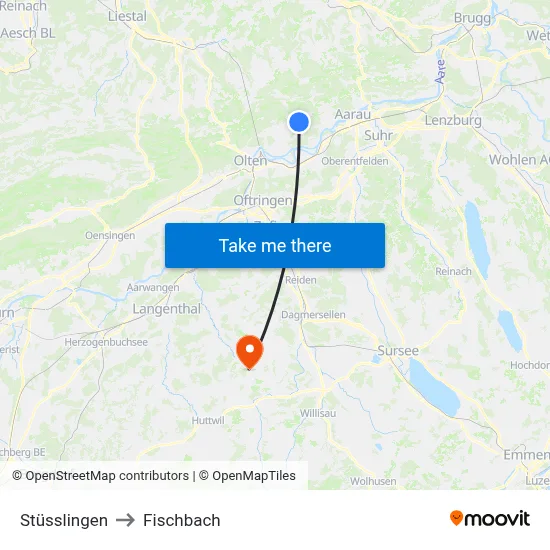 Stüsslingen to Fischbach map