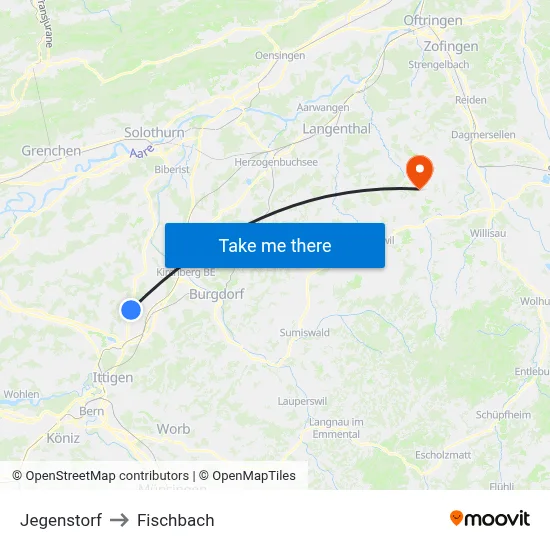 Jegenstorf to Fischbach map