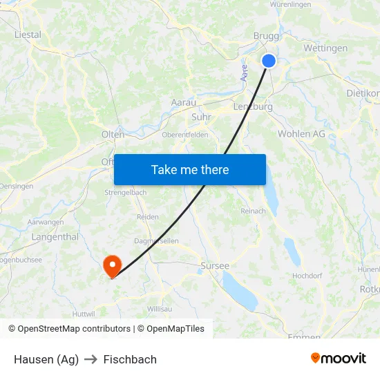 Hausen (Ag) to Fischbach map