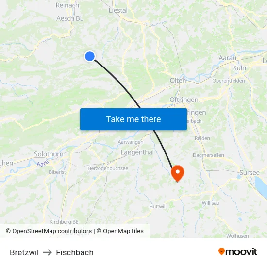 Bretzwil to Fischbach map