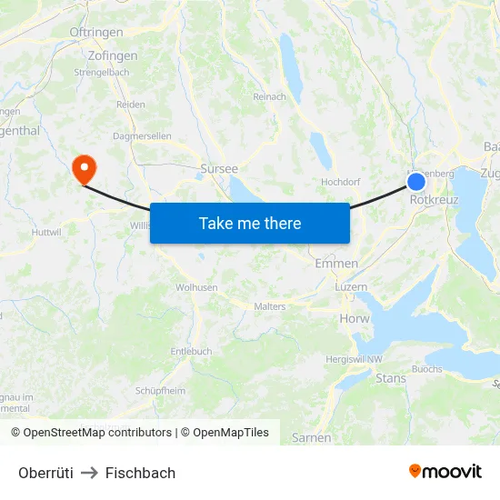 Oberrüti to Fischbach map