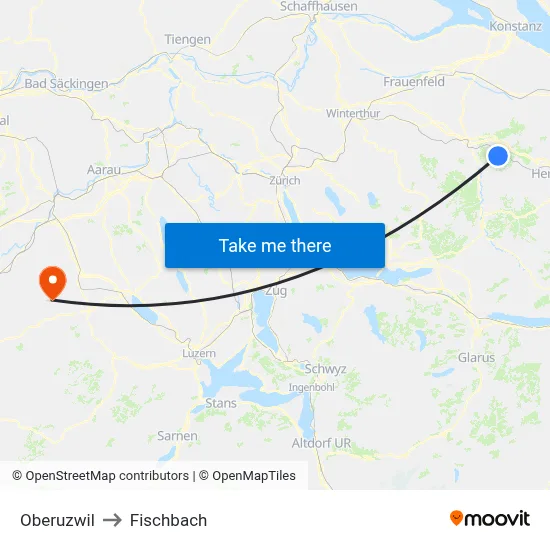 Oberuzwil to Fischbach map