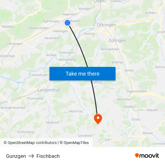 Gunzgen to Fischbach map