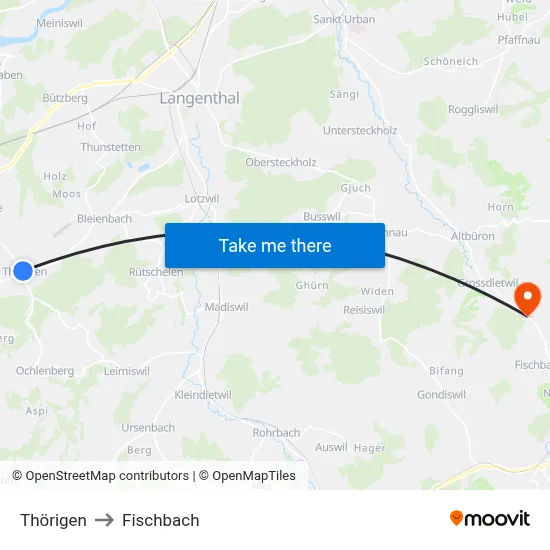 Thörigen to Fischbach map