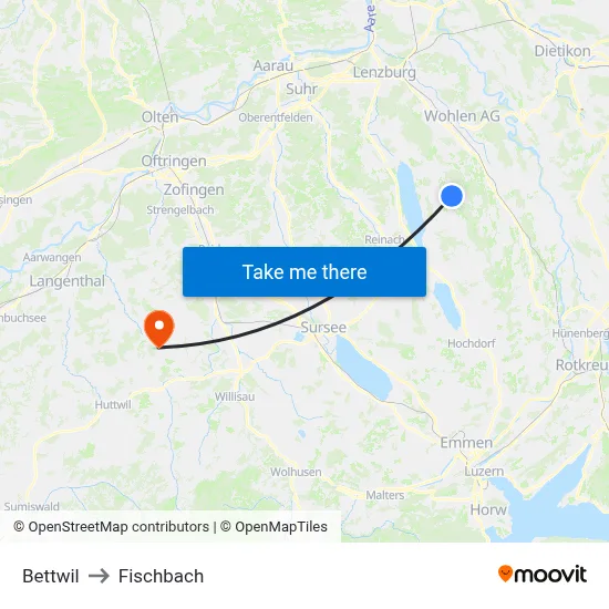 Bettwil to Fischbach map