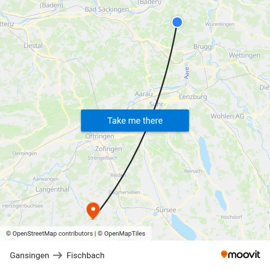 Gansingen to Fischbach map