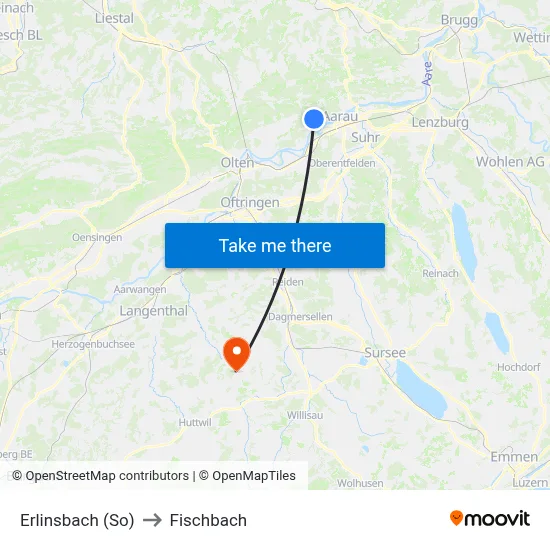 Erlinsbach (So) to Fischbach map