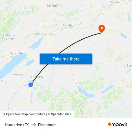 Hauterive (Fr) to Fischbach map