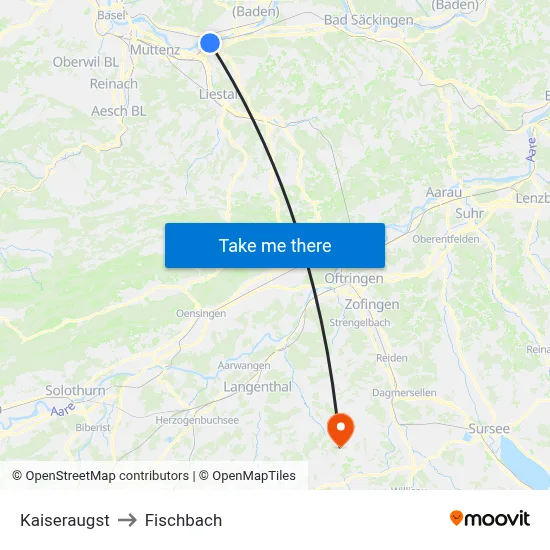 Kaiseraugst to Fischbach map