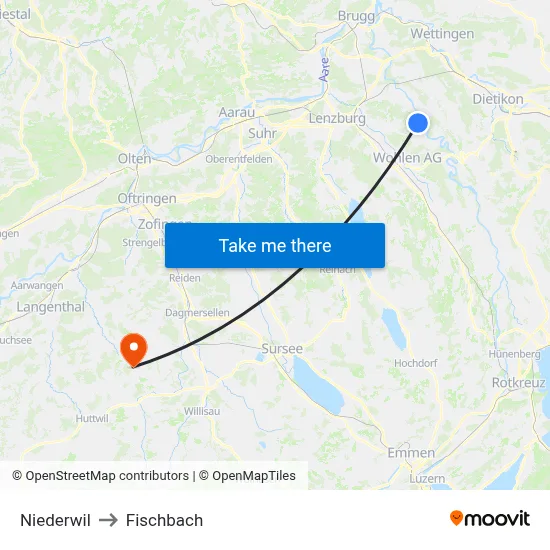 Niederwil to Fischbach map