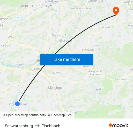 Schwarzenburg to Fischbach map