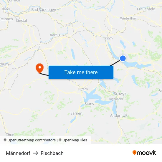 Männedorf to Fischbach map