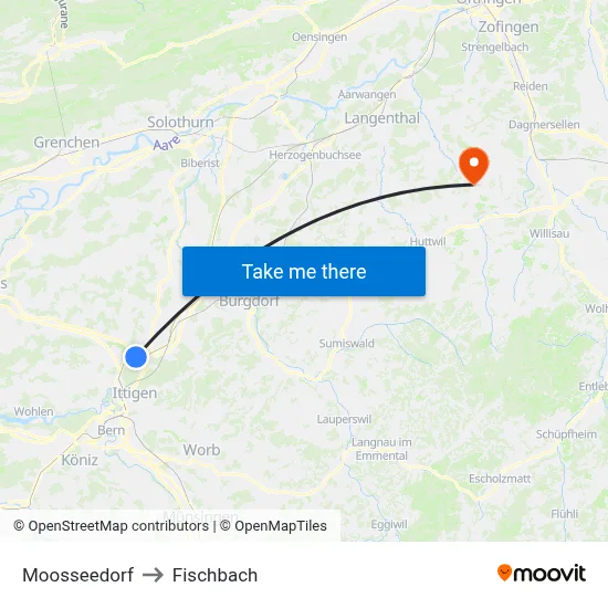 Moosseedorf to Fischbach map