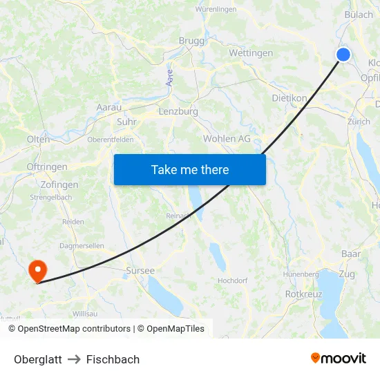 Oberglatt to Fischbach map