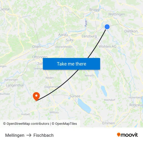 Mellingen to Fischbach map