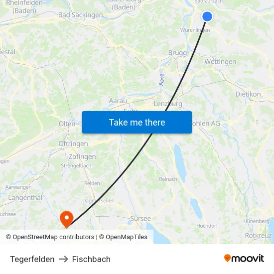 Tegerfelden to Fischbach map