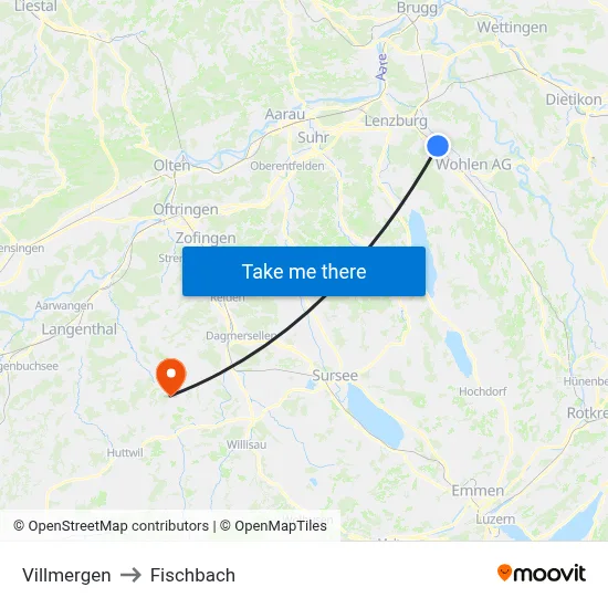 Villmergen to Fischbach map