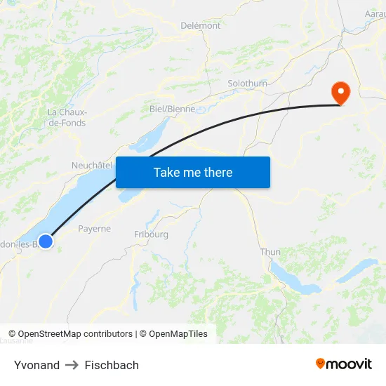 Yvonand to Fischbach map