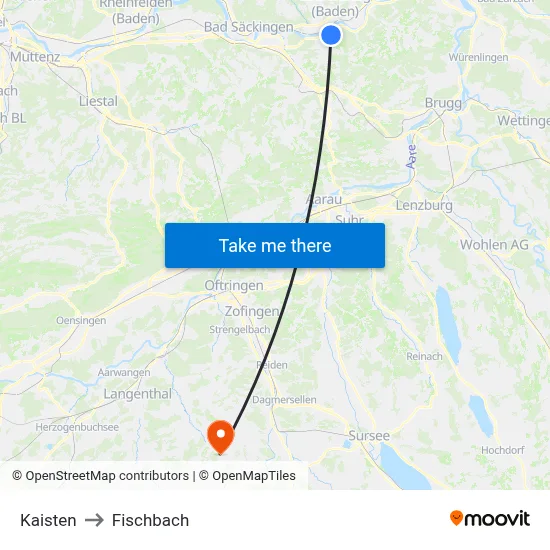 Kaisten to Fischbach map