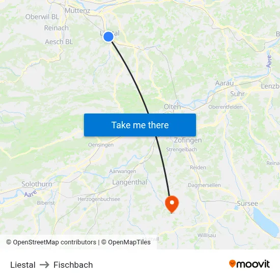 Liestal to Fischbach map
