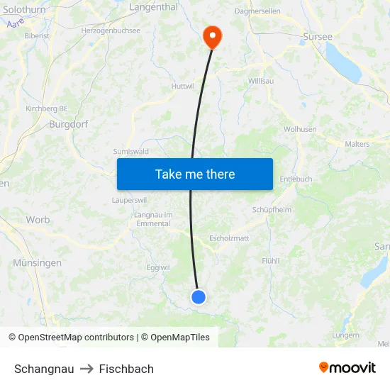 Schangnau to Fischbach map