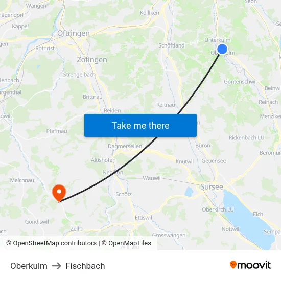 Oberkulm to Fischbach map