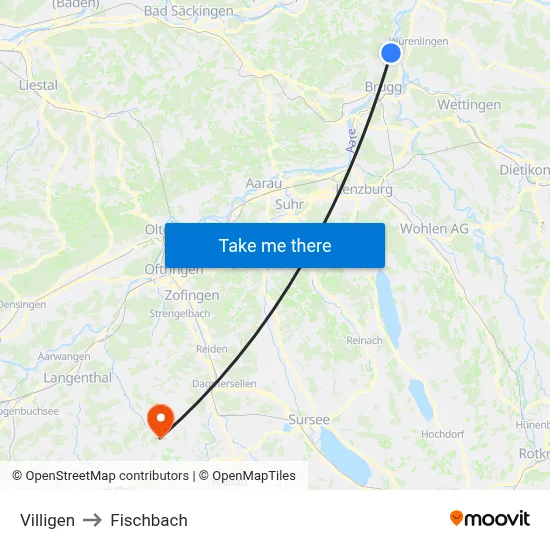 Villigen to Fischbach map