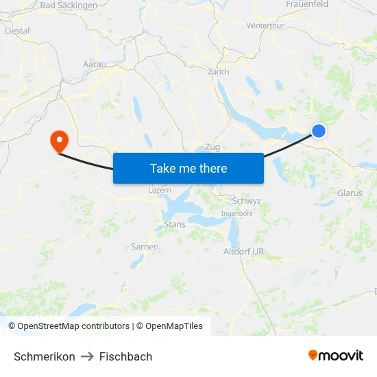 Schmerikon to Fischbach map