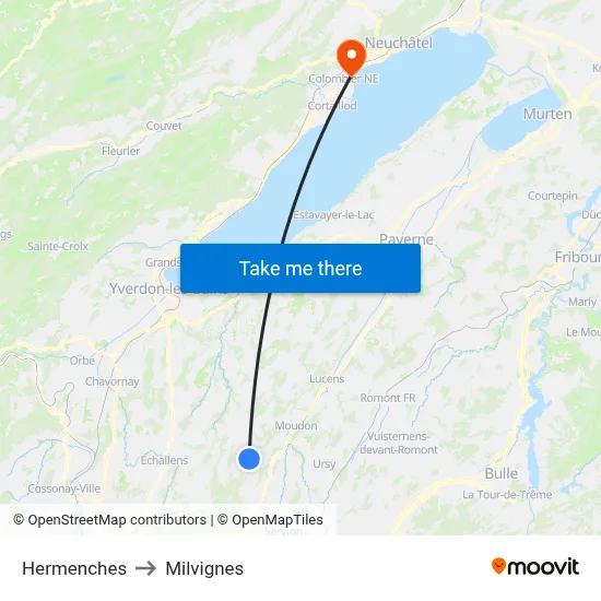 Hermenches to Milvignes map