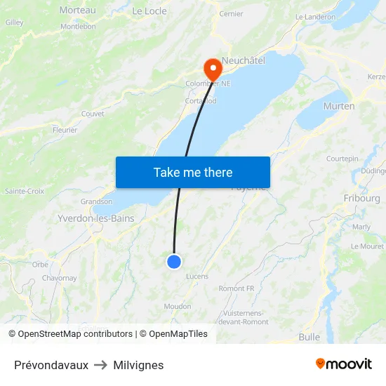 Prévondavaux to Milvignes map