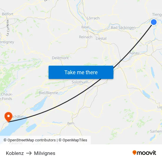 Koblenz to Milvignes map
