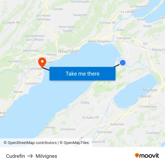 Cudrefin to Milvignes map