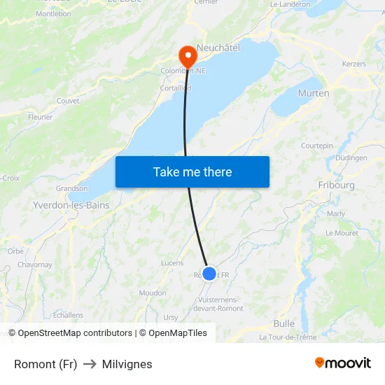 Romont (Fr) to Milvignes map