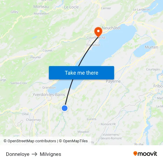 Donneloye to Milvignes map
