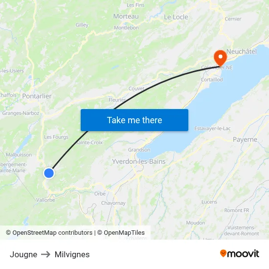 Jougne to Milvignes map