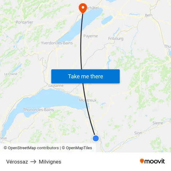 Vérossaz to Milvignes map
