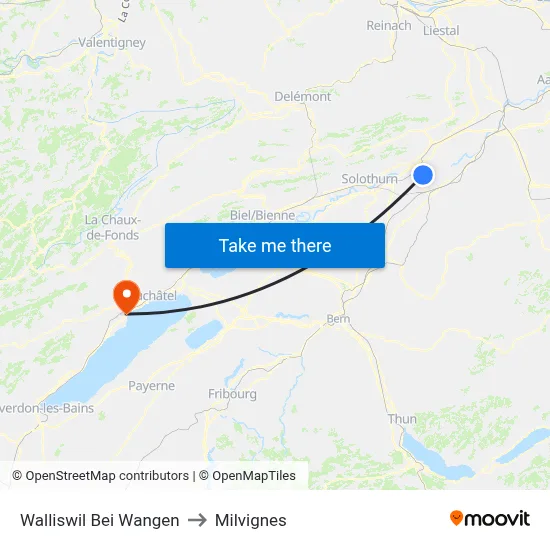 Walliswil Bei Wangen to Milvignes map