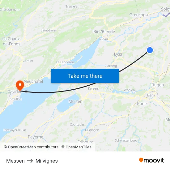 Messen to Milvignes map