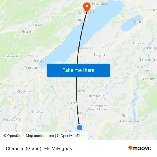 Chapelle (Glâne) to Milvignes map